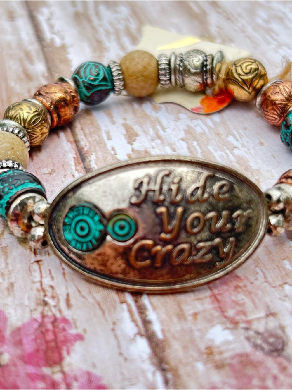 Hide Your Crazy Beaded Stretch Bracelet - Turquoise & Copper